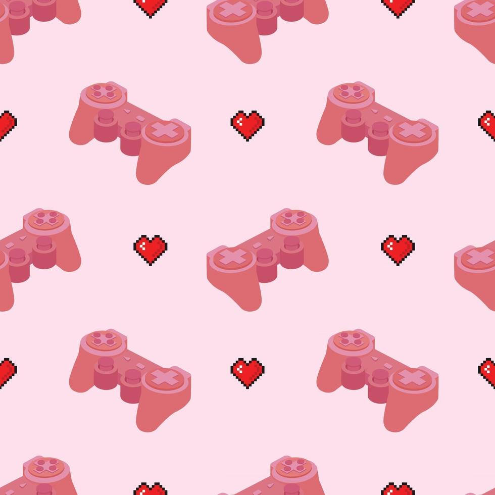 pink joysticks and hearts seamless vector