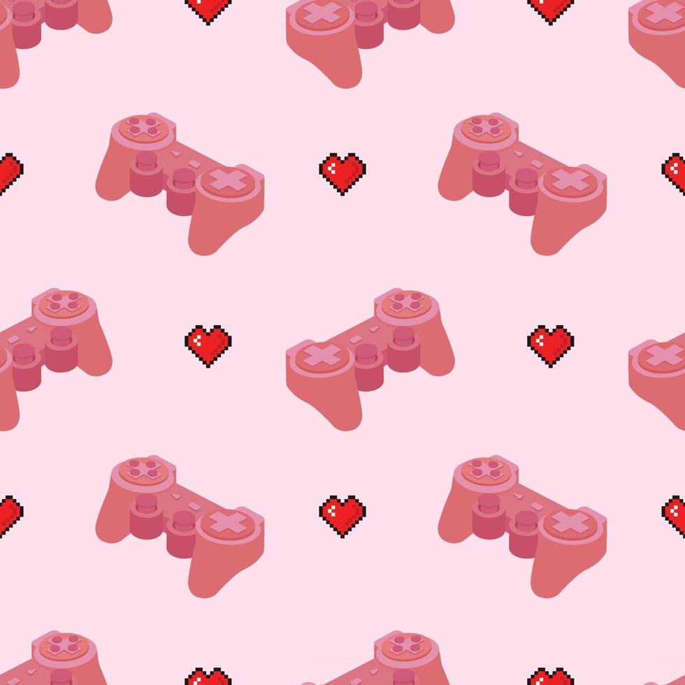 joysticks rosas y corazones sin costura vector