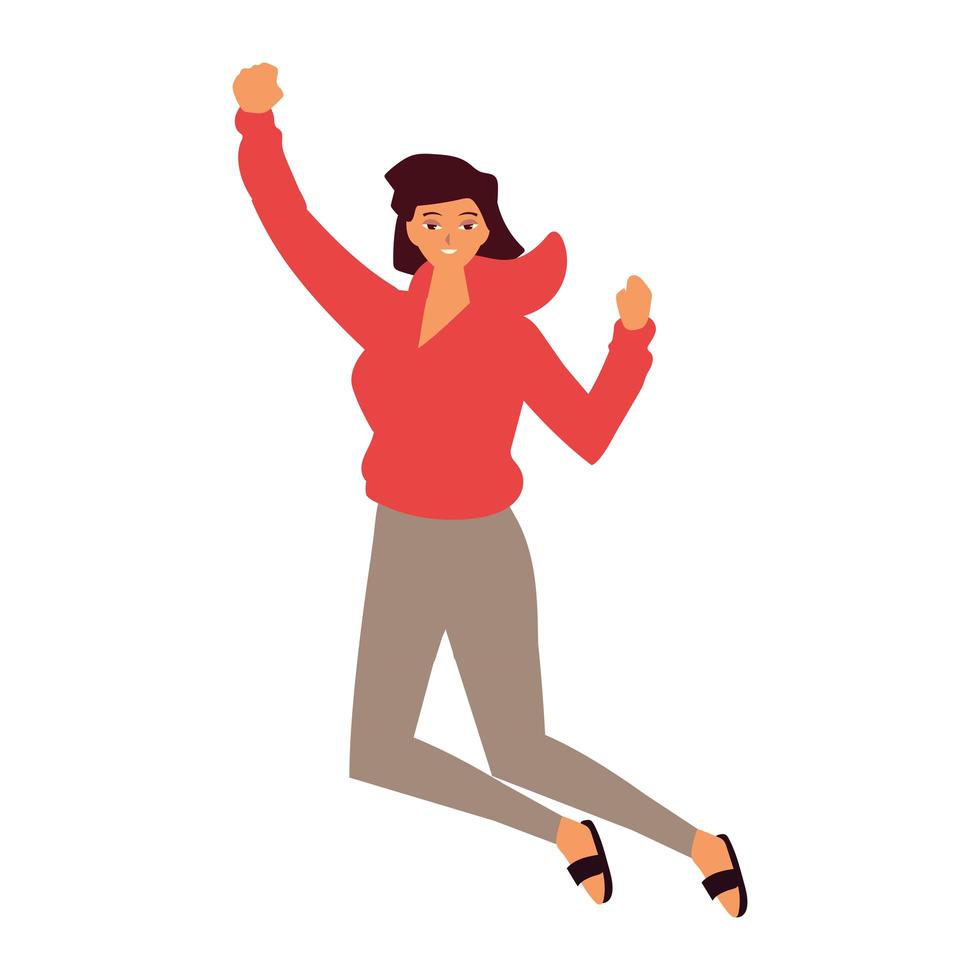 young woman celebrating and jumping on white background vector