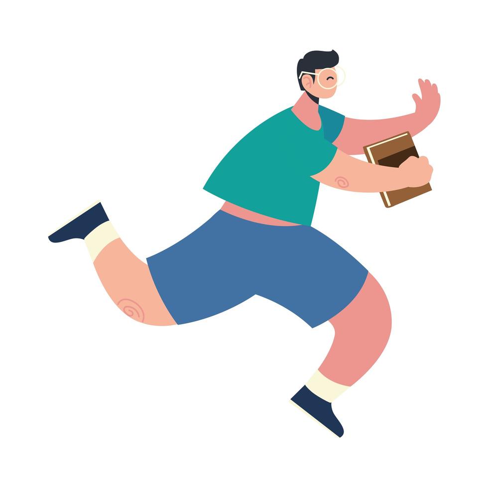 back to school, student running with book in hand vector