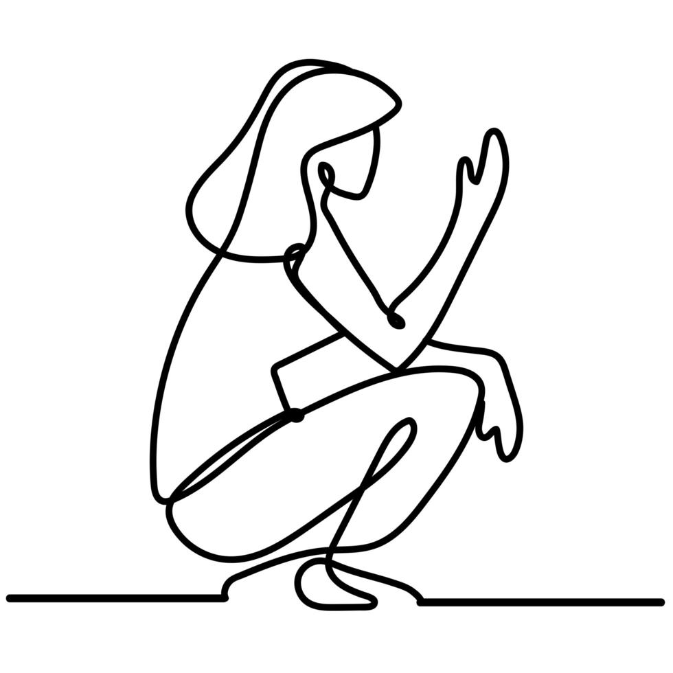 side view of a girl in curled up continuous line style vector