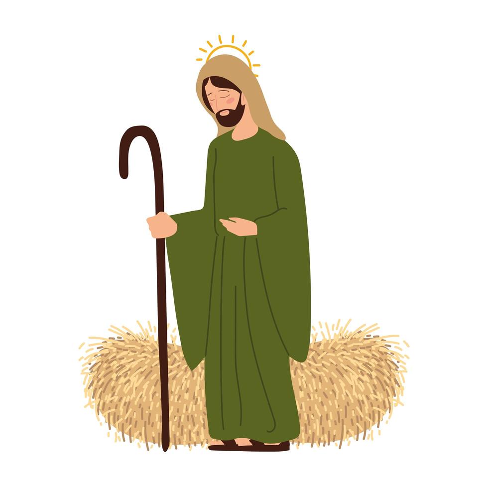 nativity, joseph with stick cane cartoon vector