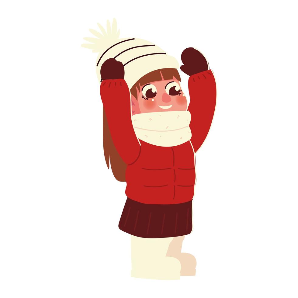 cute little girl with mittens, scarf and winter jacket vector