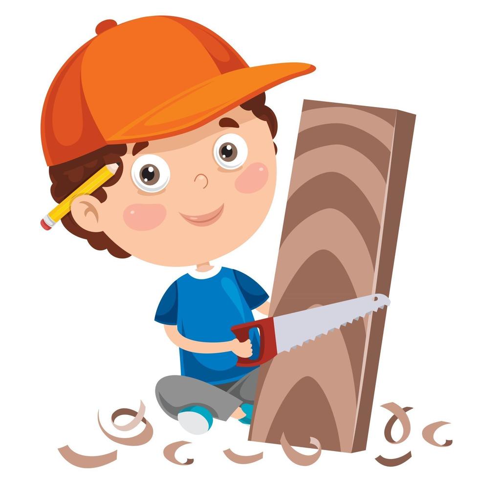 Little Cartoon Carpenter Working With Woods vector