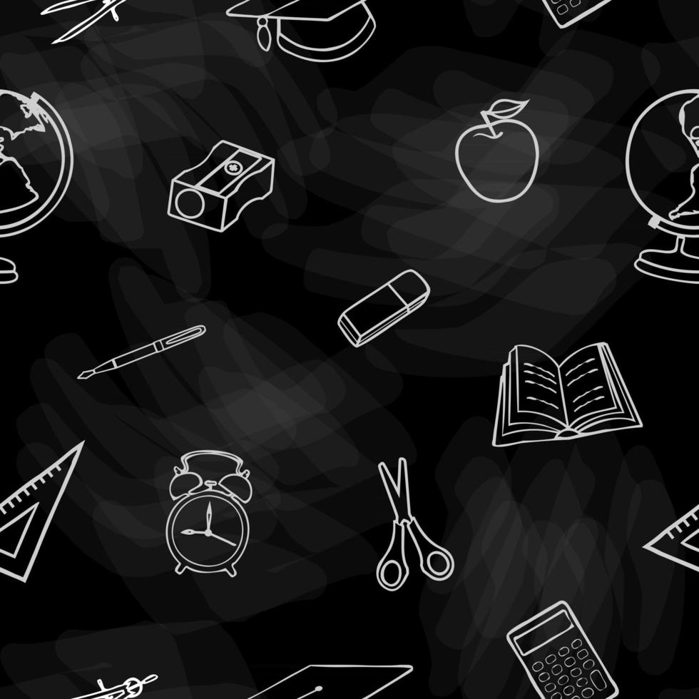 back to school seamless pattern with doodles on chalkboard vector