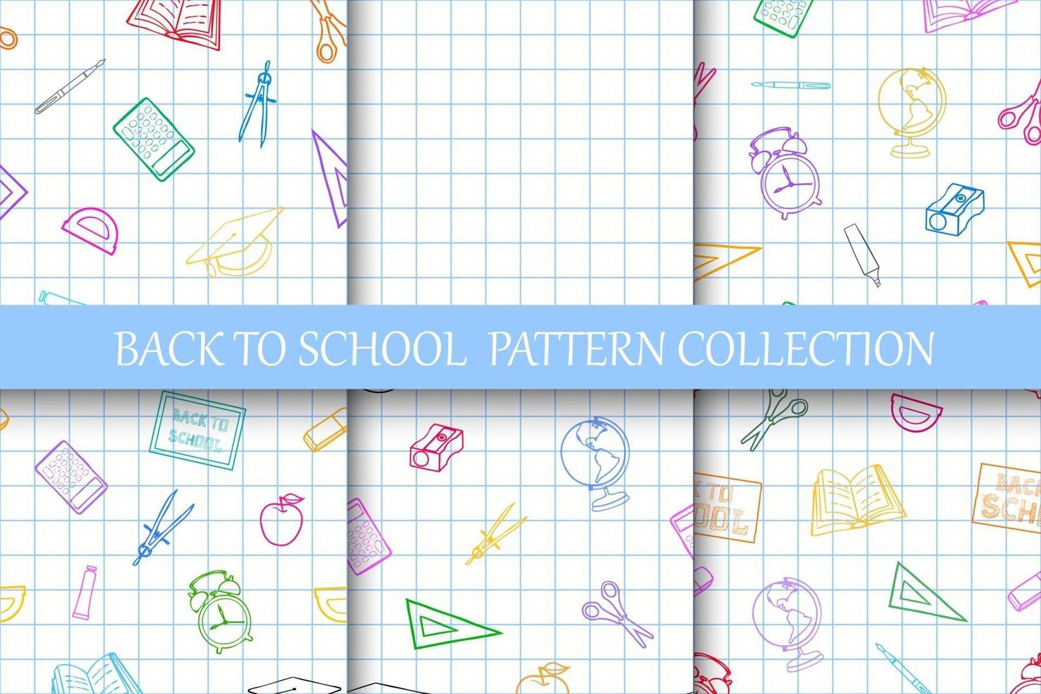 set of back to school seamless pattern with doodles vector