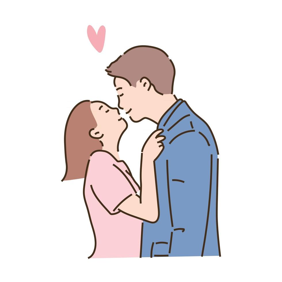 A man and a woman are kissing tenderly. hand drawn style vector design illustrations.