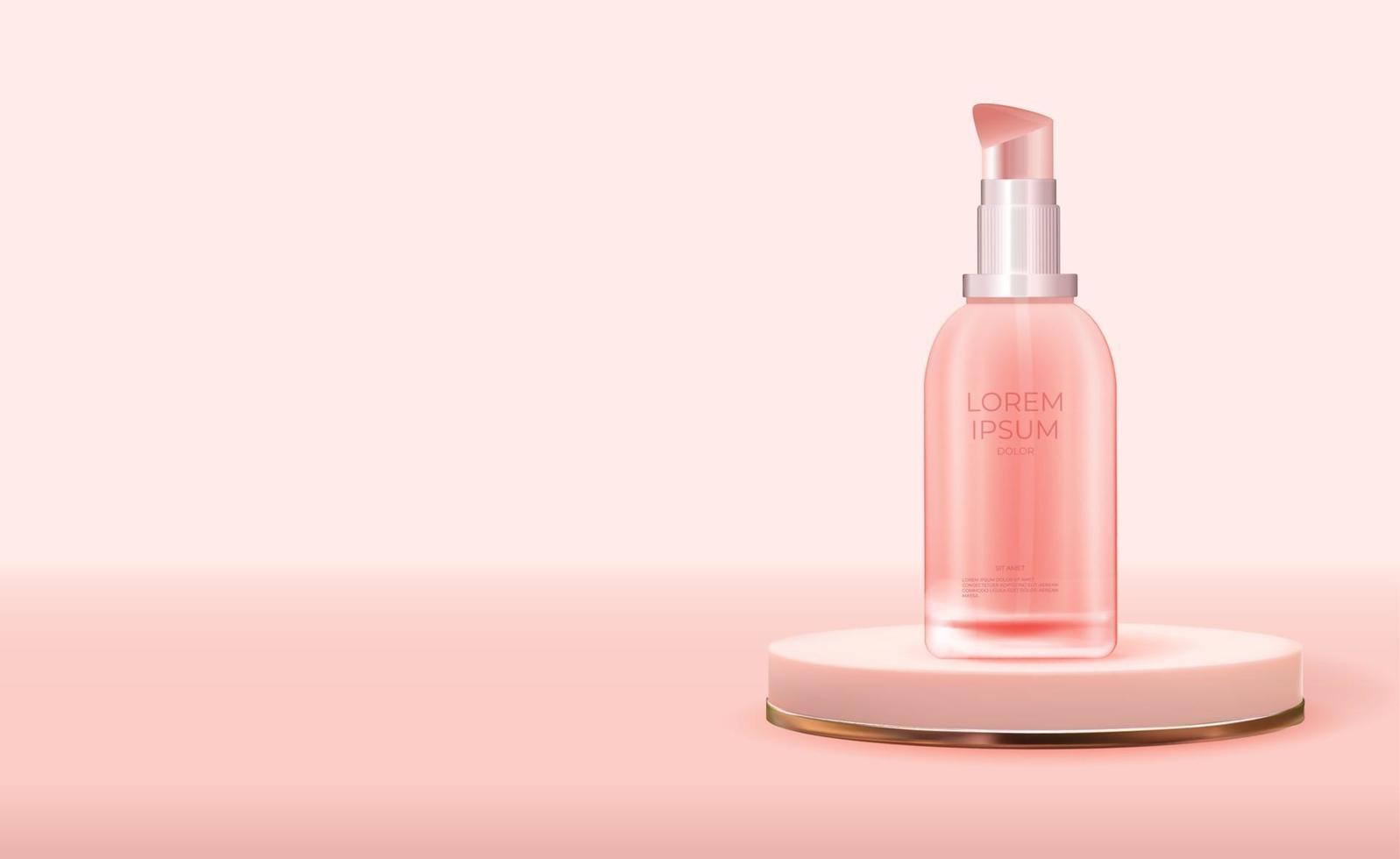 3D Realistic Natural beauty cosmetic product for face care on pink podium. Design Template of Fashion Cosmetics Product for Ads, flyer or Magazine Background. Vector Illustration