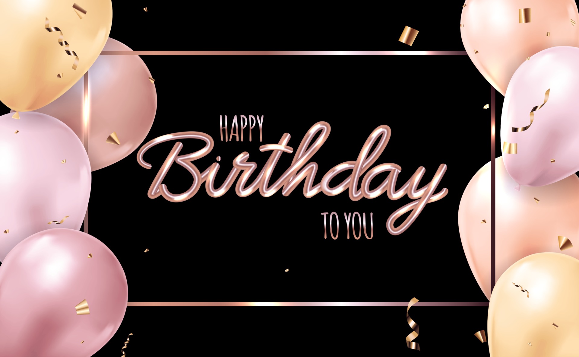 Happy Birthday Black Background with Realistic Balloons. Vector
