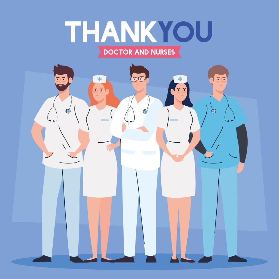 thank you doctors and nurses working in hospitals, fighting the coronavirus covid 19 vector