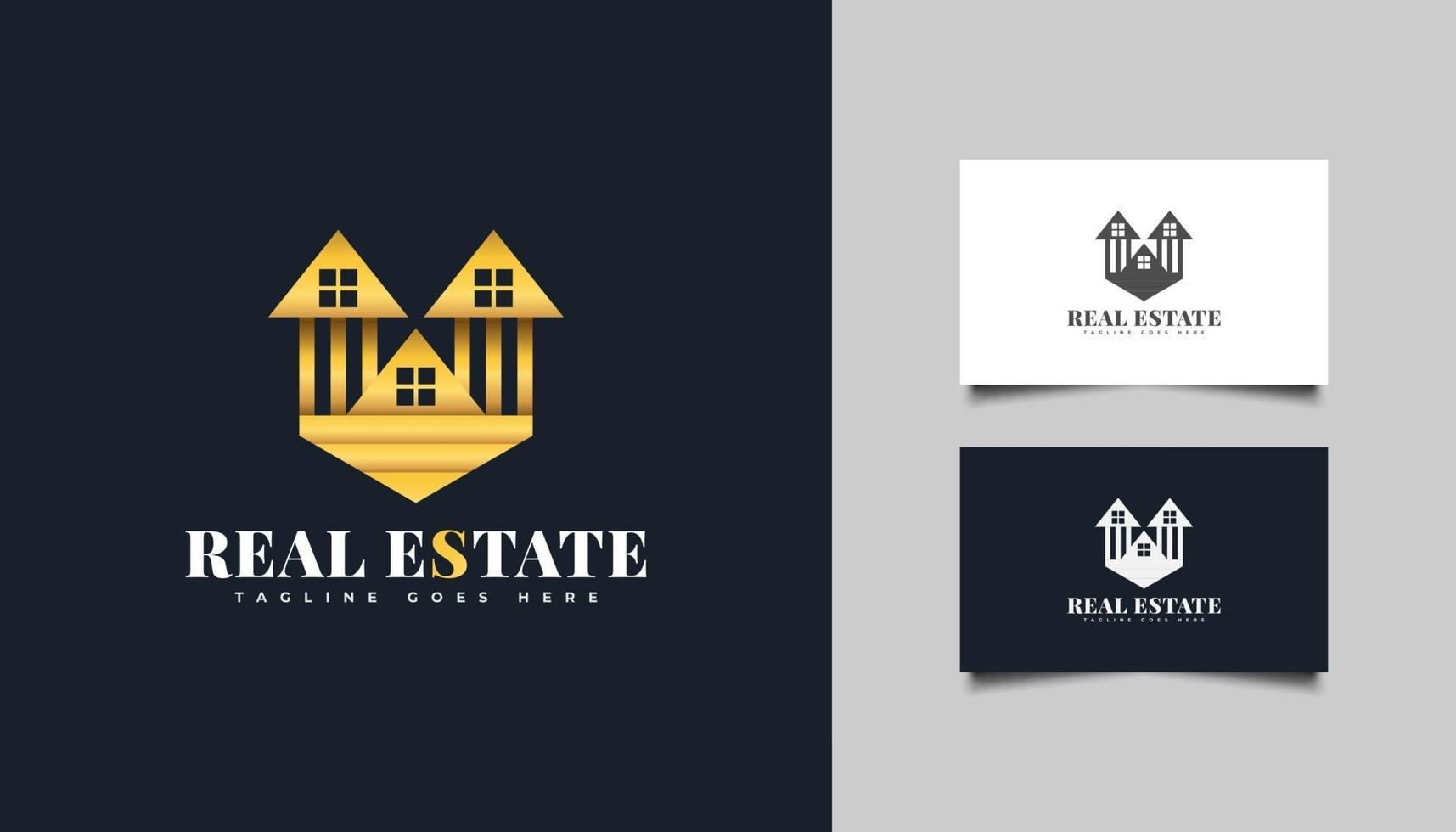 Luxury Gold Real Estate Logo. Gold Mansion Logo. Construction, Architecture or Building Logo Design Template vector