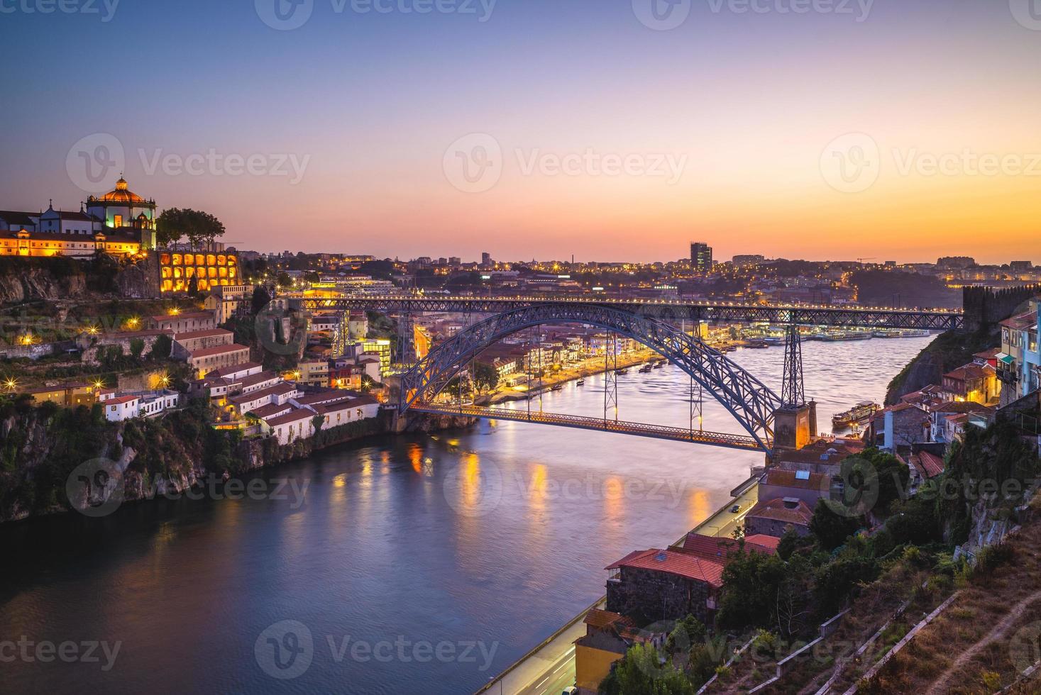 Cityscape of Porto in Portugal at dusk photo