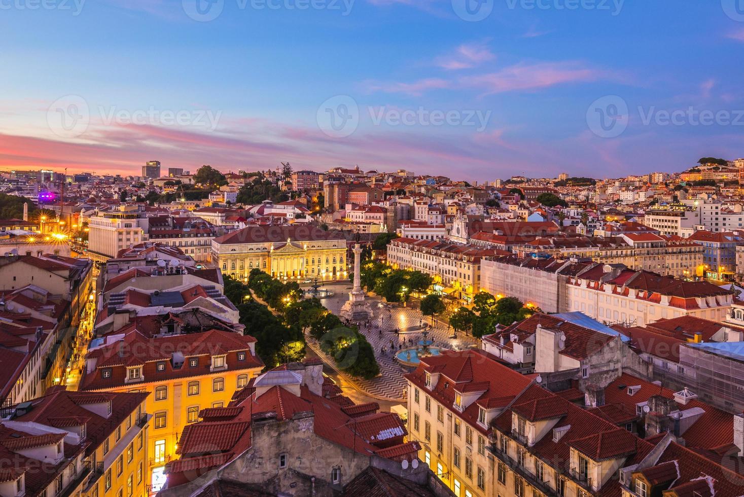 Skyline of Lisbon at dusk in Portugal photo