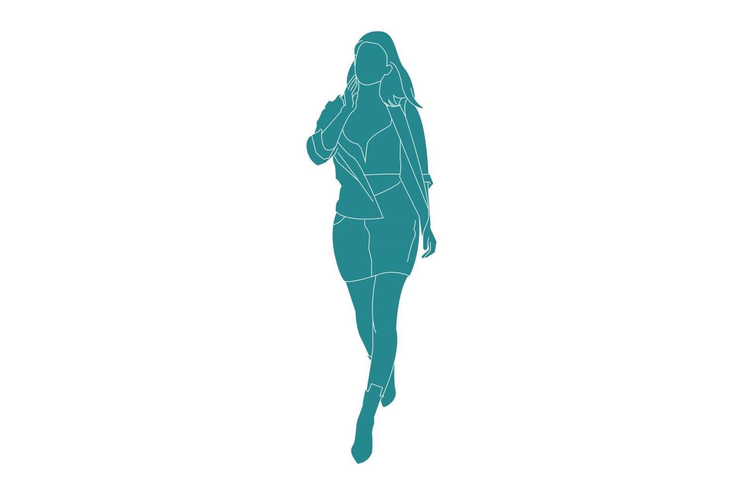 mujer de ilustración vectorial en falda, estilo plano con contorno vector