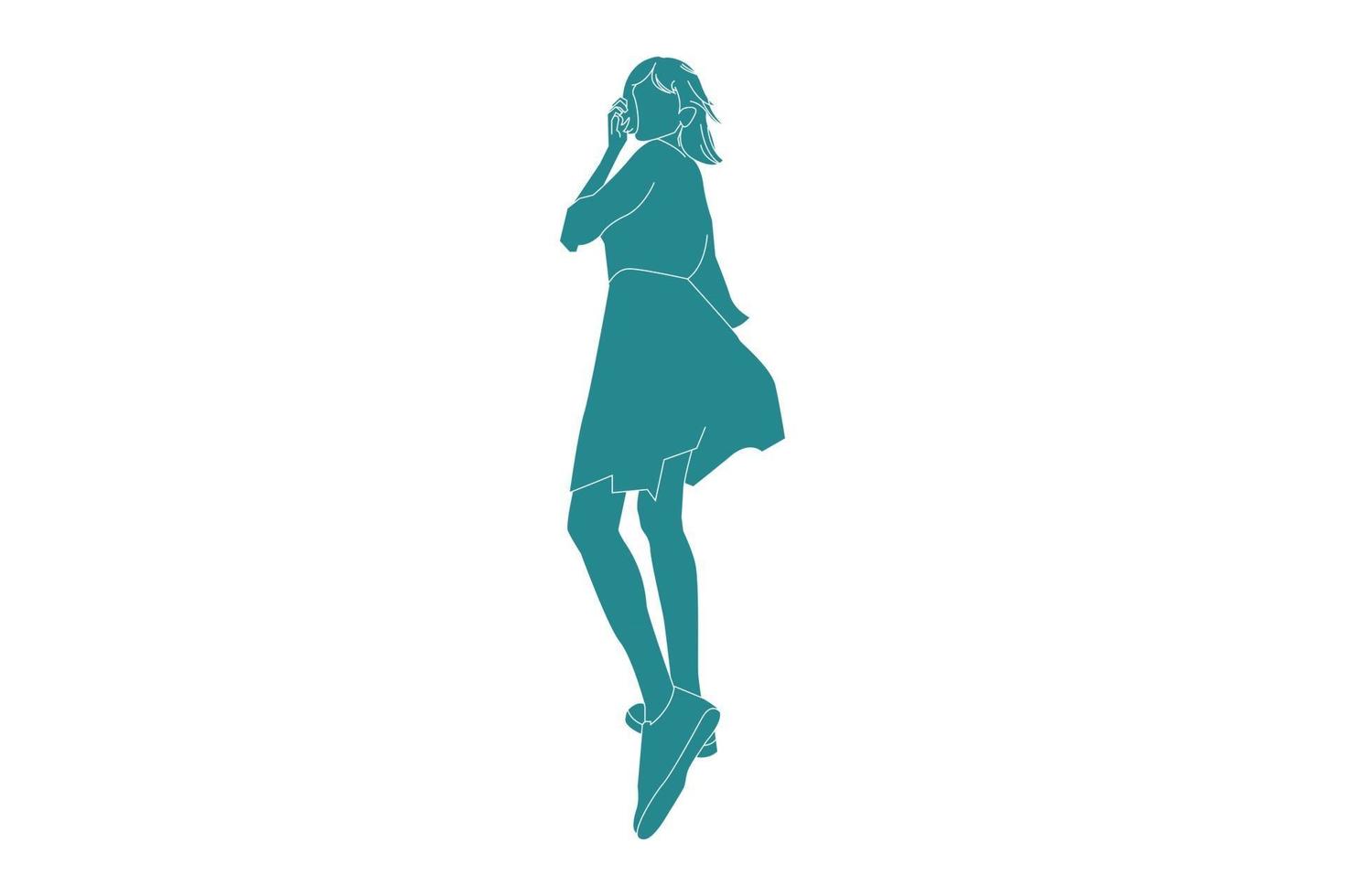 ilustración vectorial de mujer en su vestido, estilo plano con contorno vector