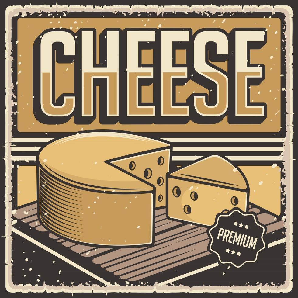 Retro vintage illustration vector graphic of Cheese fit for wood poster or signage