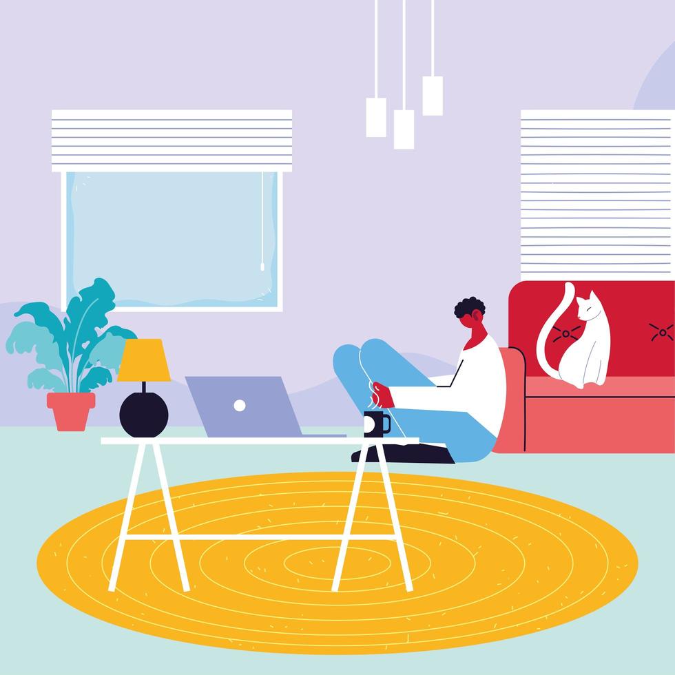 freelancer man working remotely from his home vector
