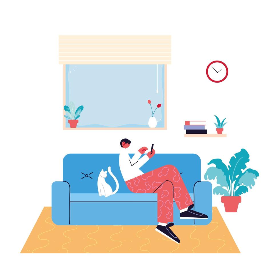 freelancer man working remotely from his home vector