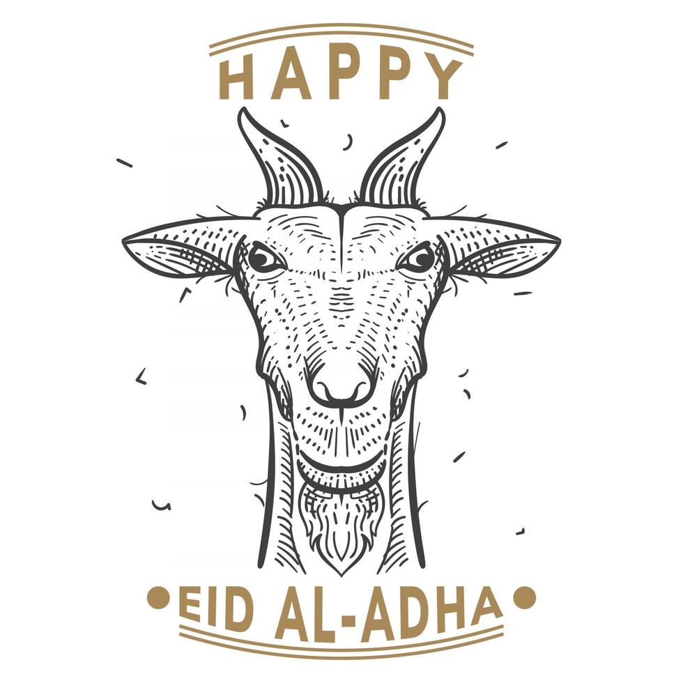 eid al adha con ilustración de cabeza de cabra vector