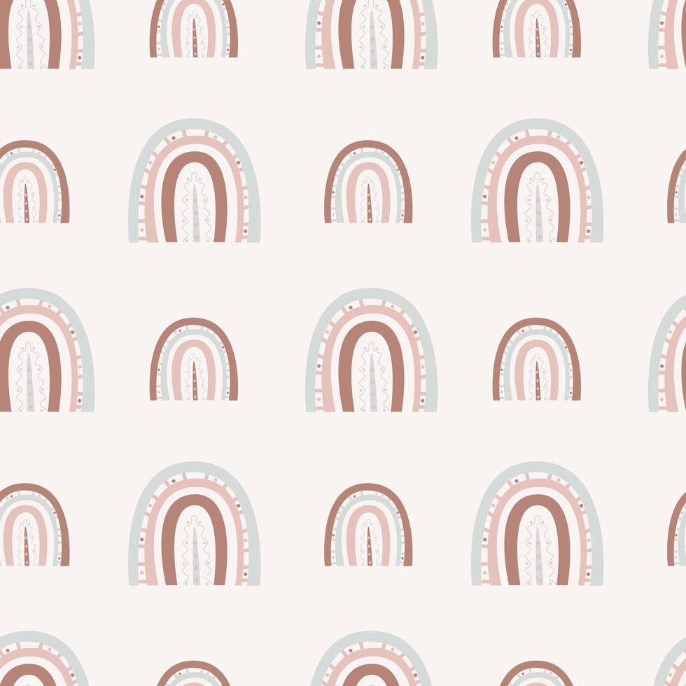 Boho rainbows. Seamless rainbow pattern with dots and lines of two sizes on a light background vector