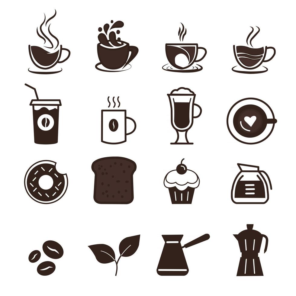 conjunto de iconos de símbolo de vector de colección de producción de café y café en estilo plano de moda