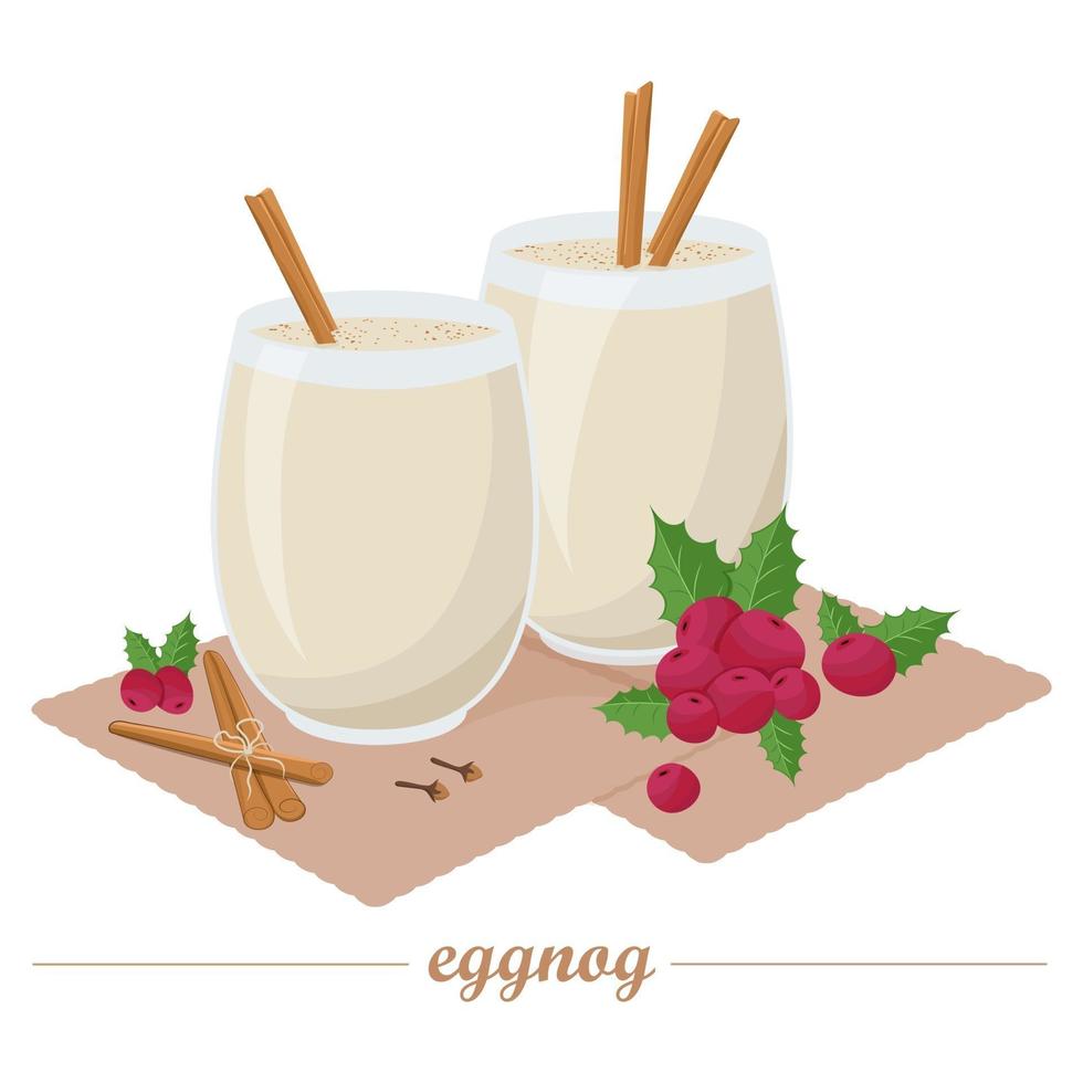 Illustration of eggnog isolated on a white background. Festive hot drink with eggs sugar anise cinnamon vector