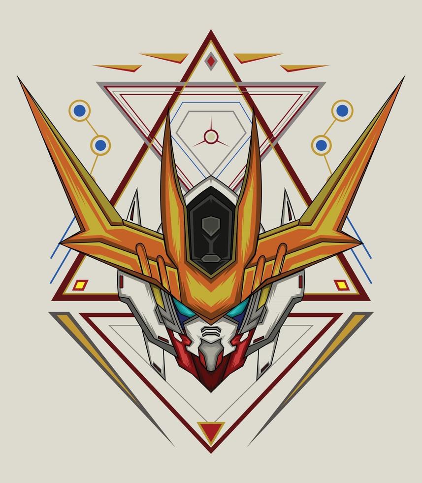 cyborg illustration with sacred background, robotic design template for clothing apparel vector
