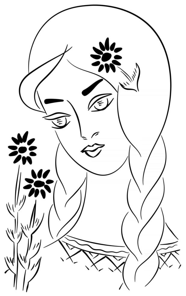 Girl face sculptural line art vector