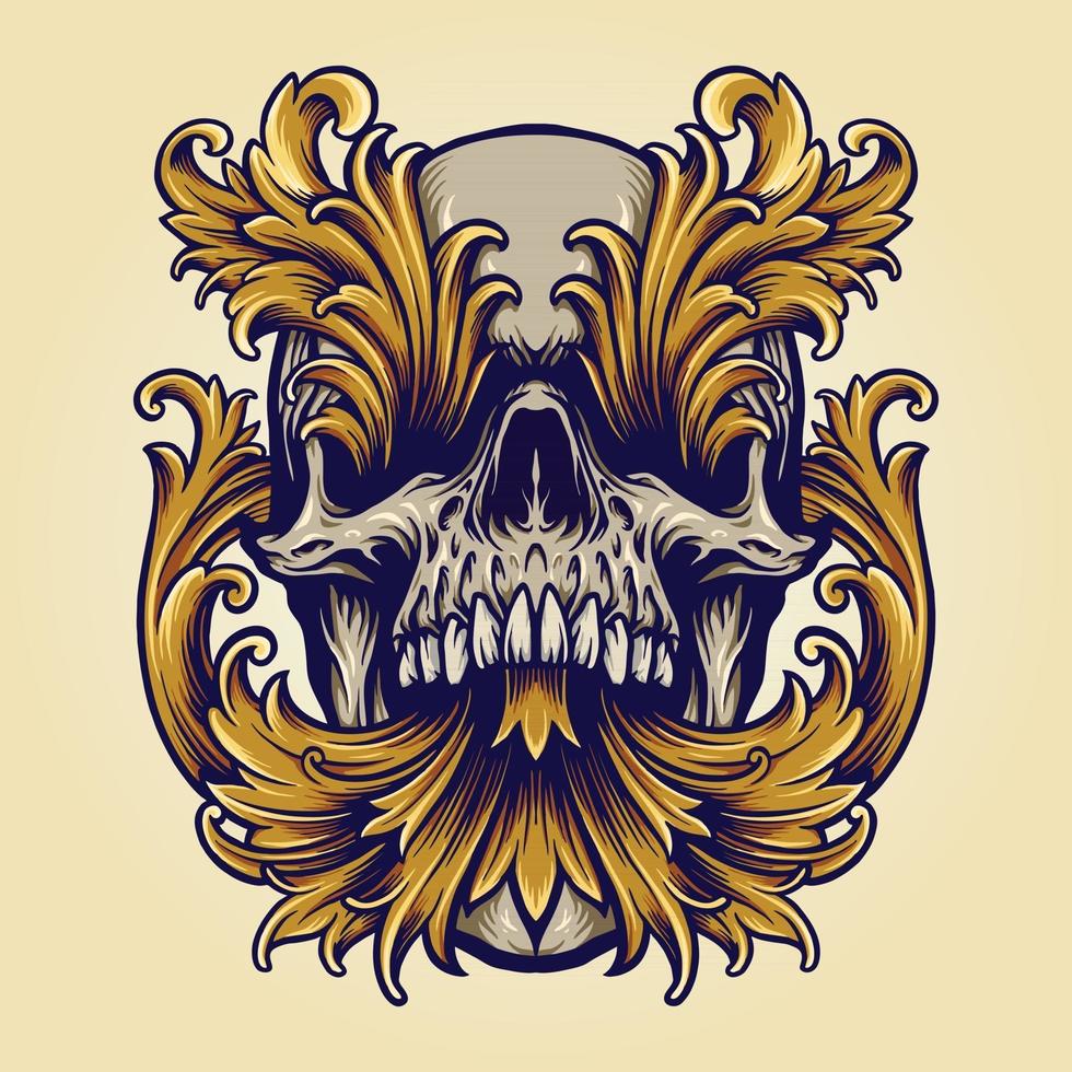 Angry Skull Victorian Gold Ornaments Halloween Illustration vector