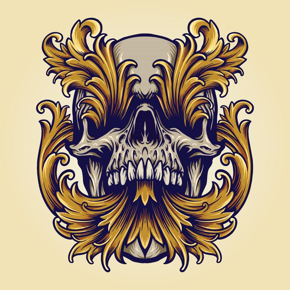 Angry Skull Victorian Gold Ornaments Halloween Illustration vector