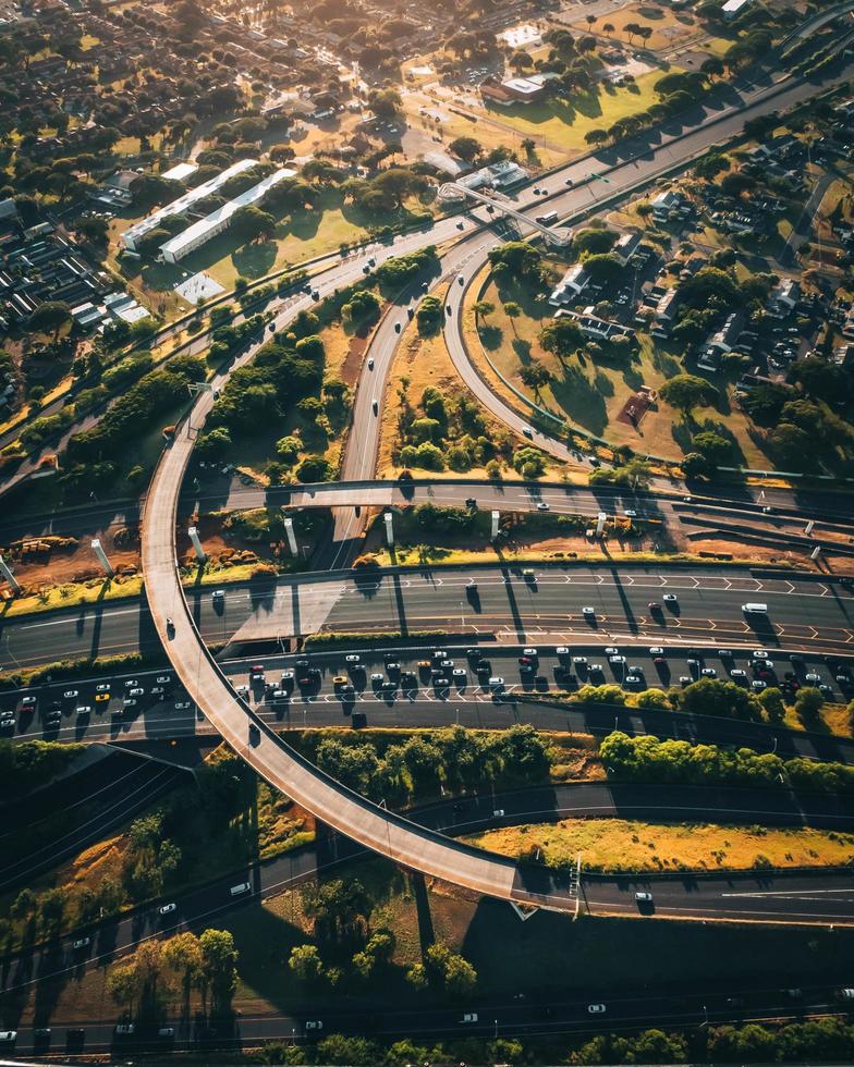 Helicopter aerial view of traffic in Honolulu, Oahu, Hawaii photo