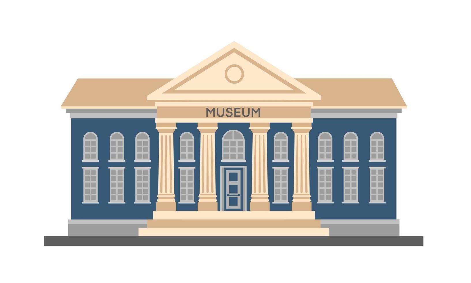 Vector flat colorful illustration exterior of museum building with title and columns isolated on white background. City architecture public government building. Art museum of modern painting