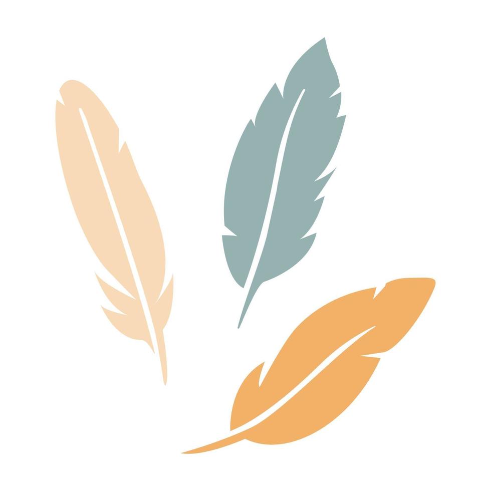 plumas, de, pájaro, icono, conjunto, en, silueta, aislado, blanco, fondo., colección boho, plano, logotipo, vector, illustration. diseño de plantilla para tarjeta de felicitación, invitación, banner. vector