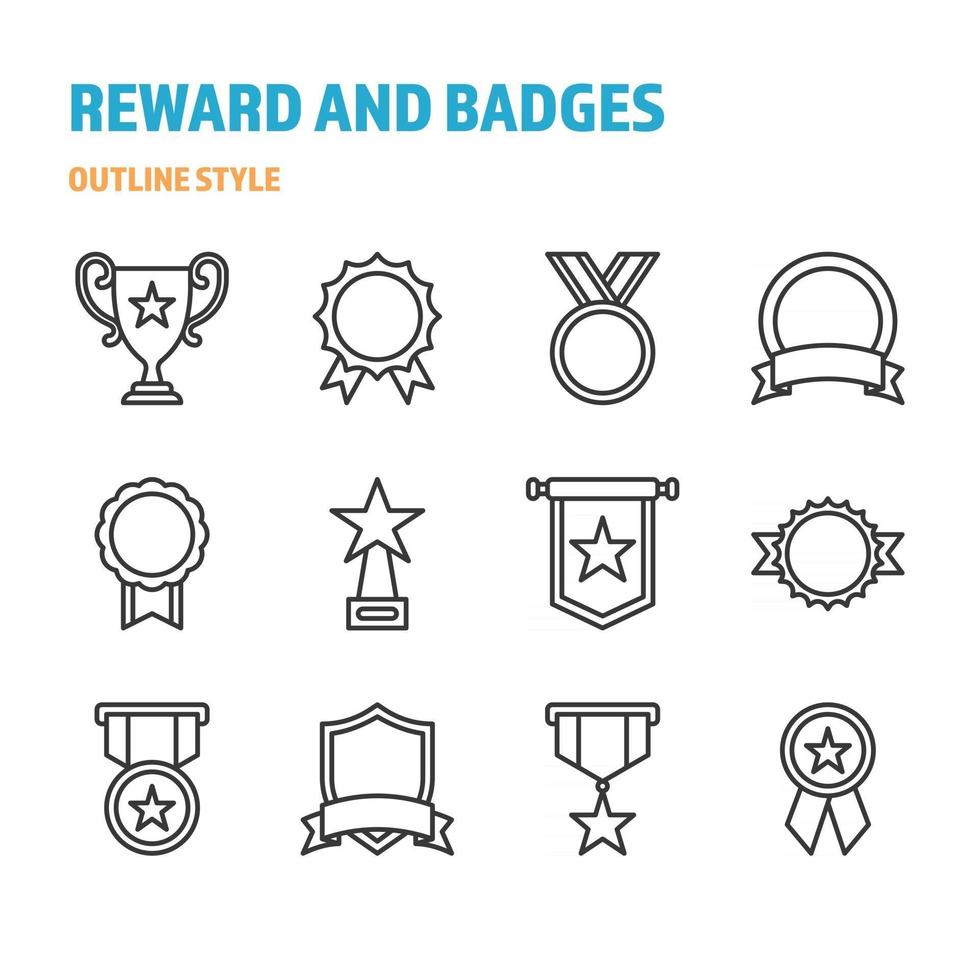 Badge and reward in outline icon and symbol set vector