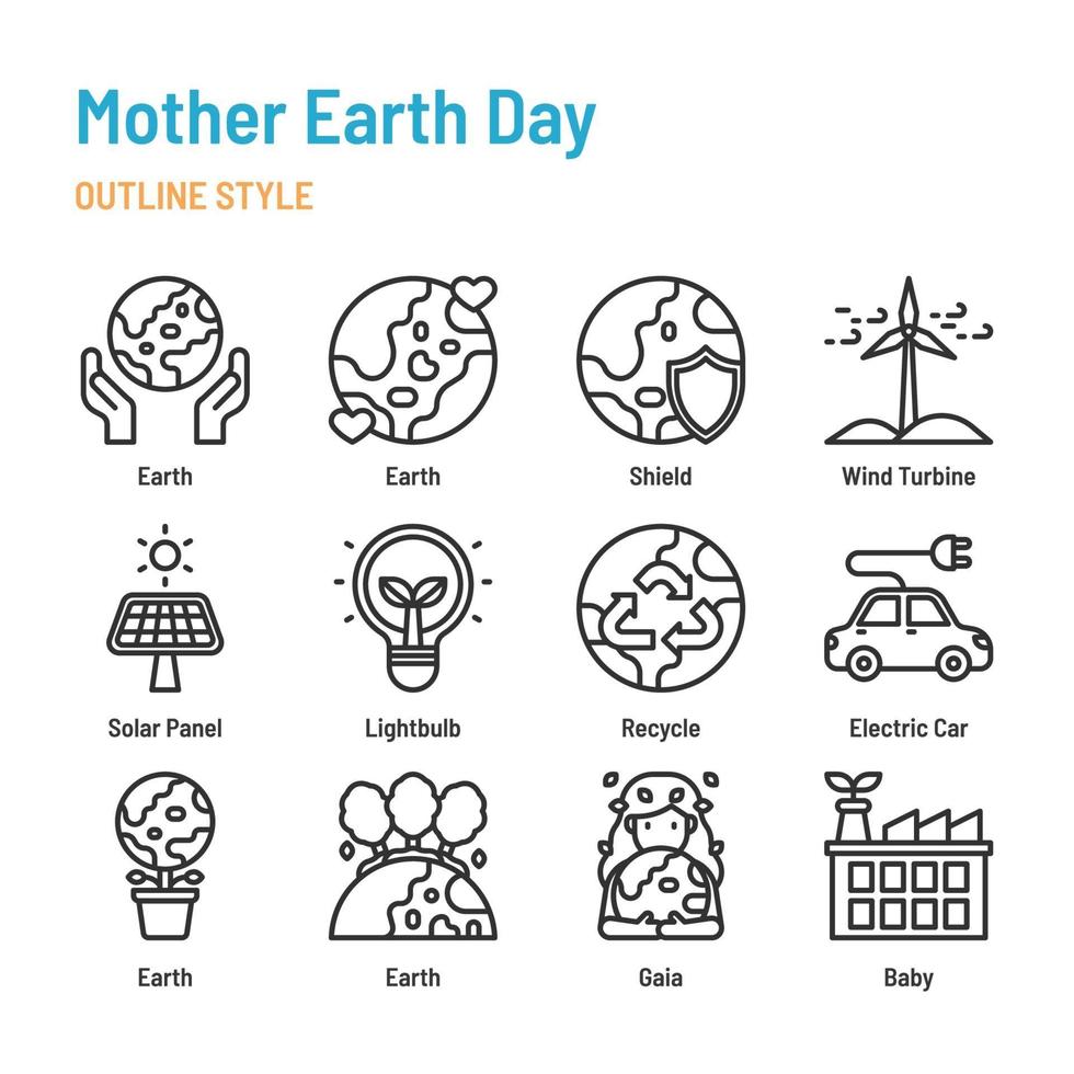 mother earth day in outline icon and symbol set vector