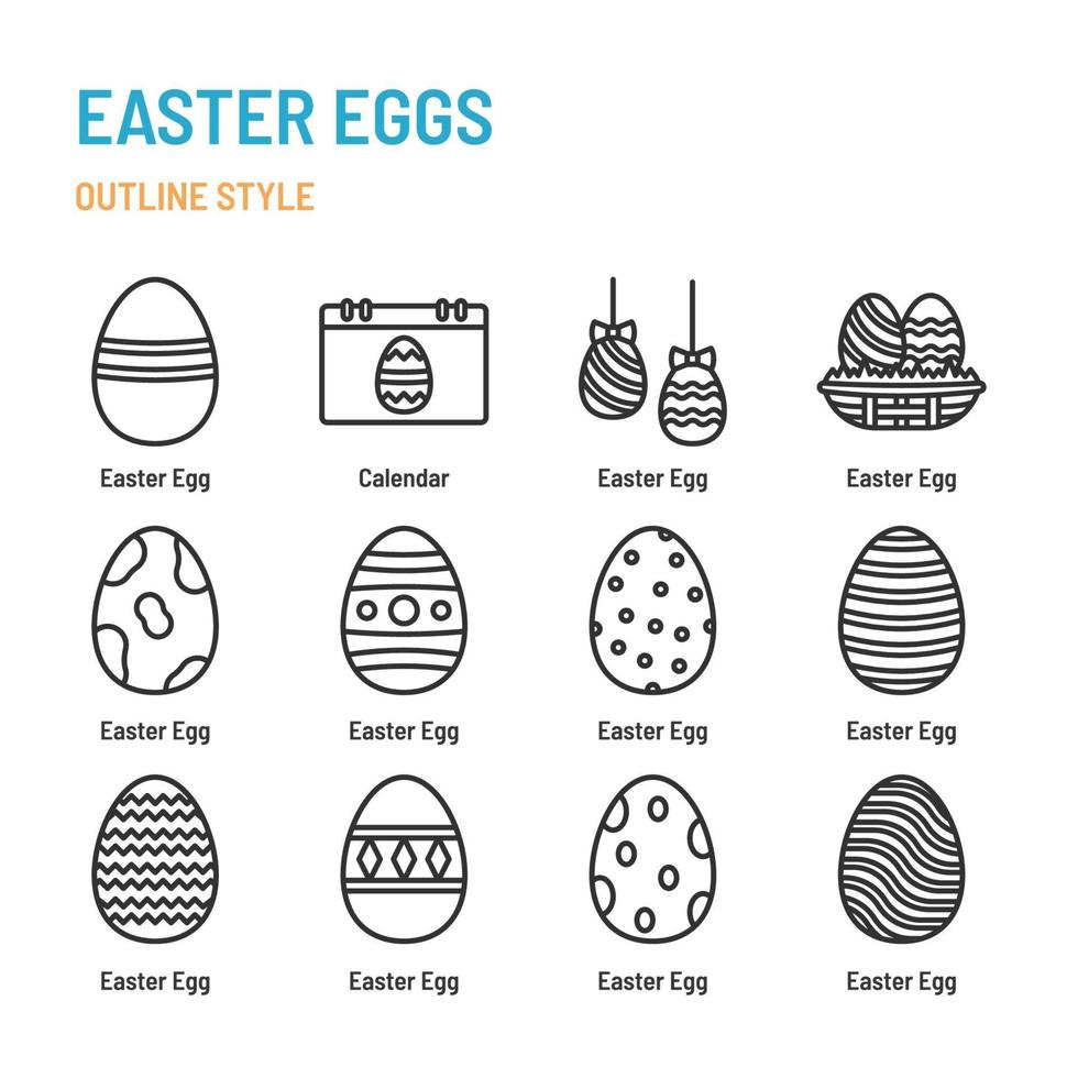 Easter Eggs in outline icon and symbol set vector