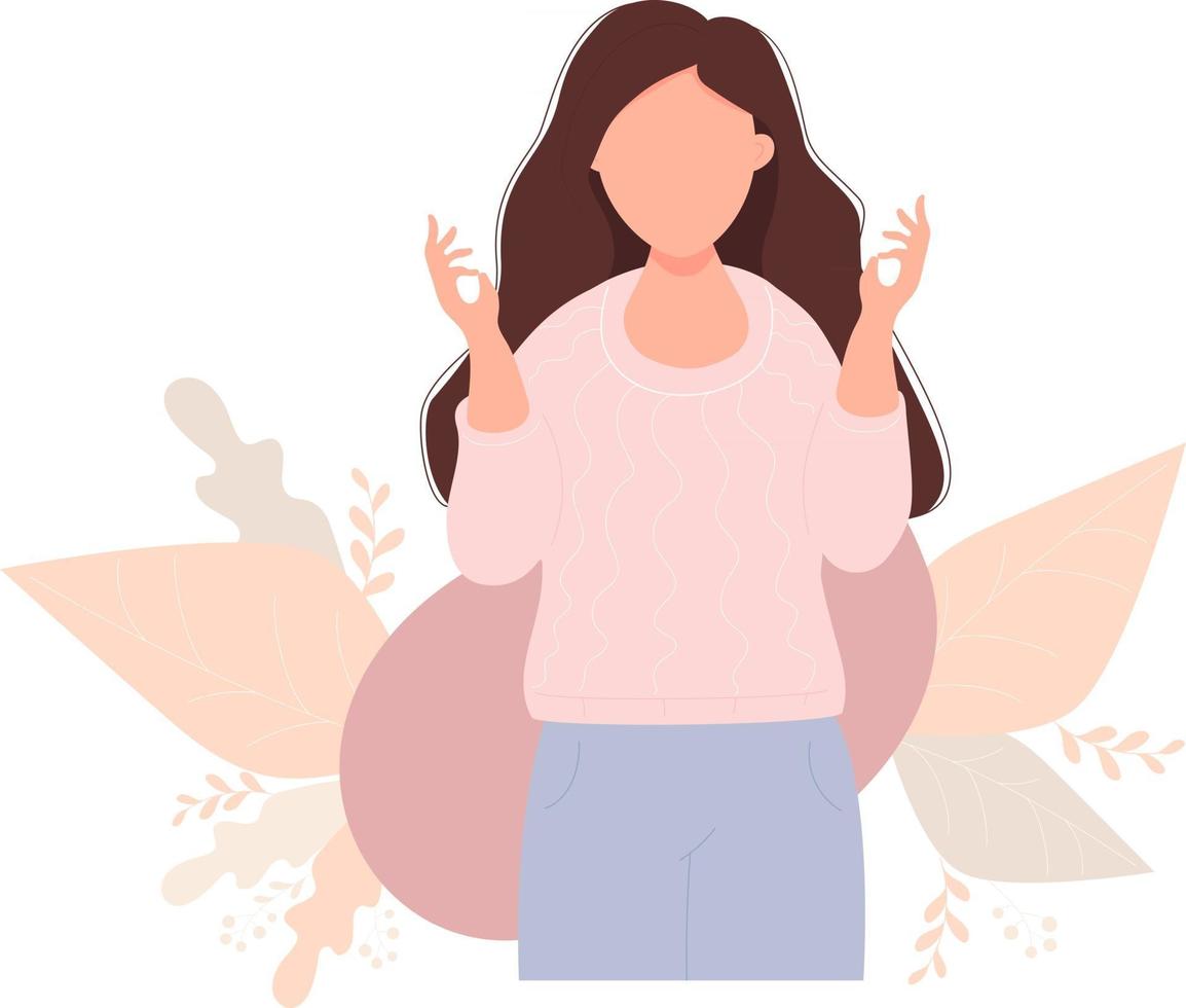 Beautiful girl in pink relaxes and meditates on a decorative background vector