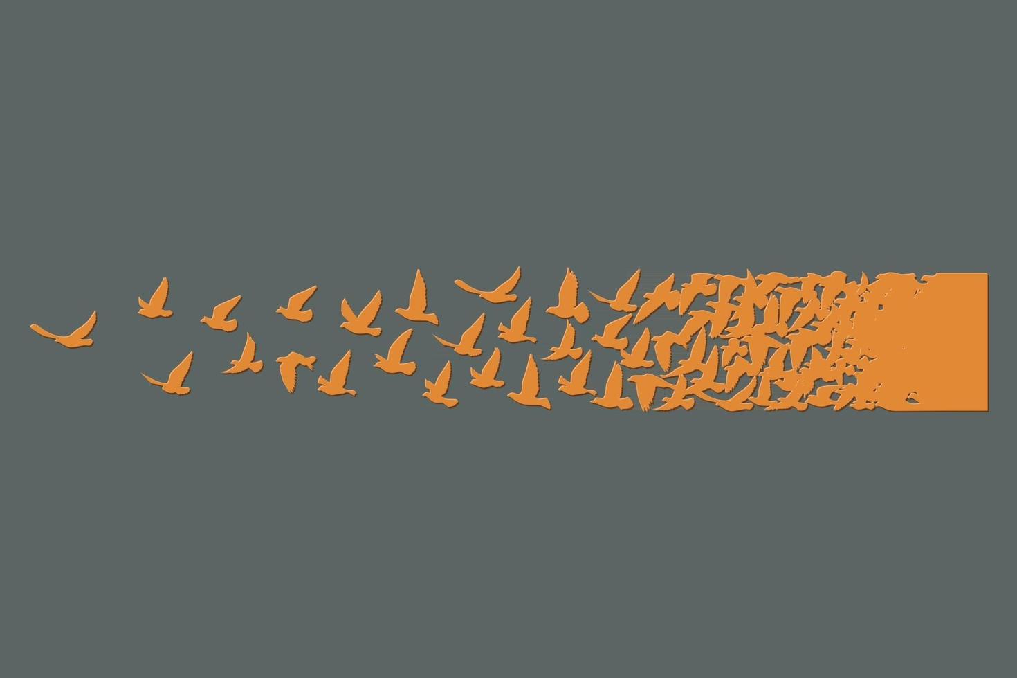 Flying orange birds silhouettes on gray background. Vector illustration isolated bird flying tattoo design