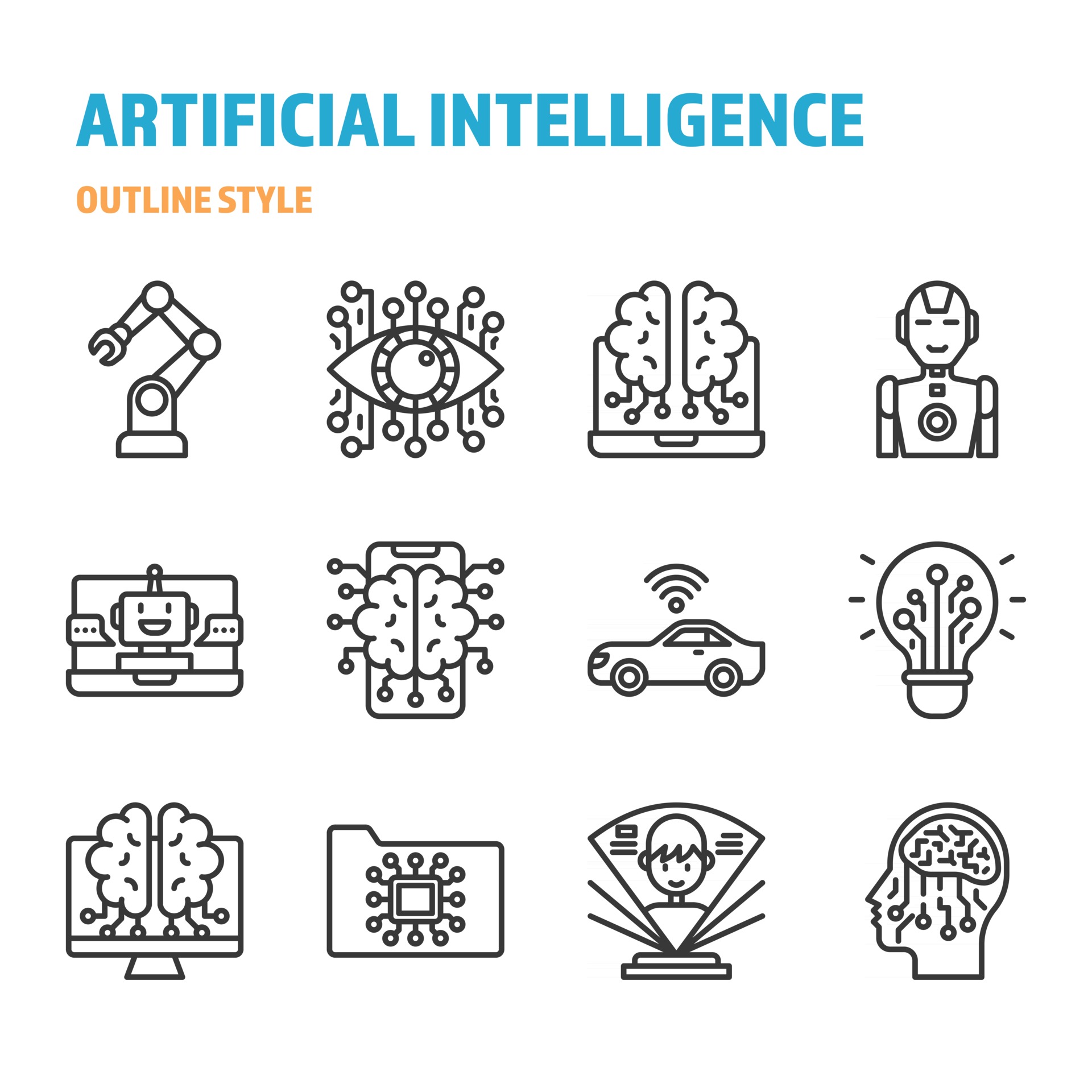 Artificial Intelligence in outline icon and symbol set 2645385 Vector ...