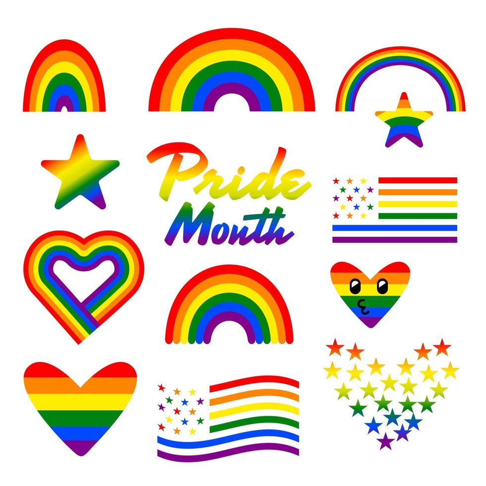 Pride Month Color Rainbow, Heart and Flag. Graphic Design About LGBT and LGBTQ. Vector Illustrate.