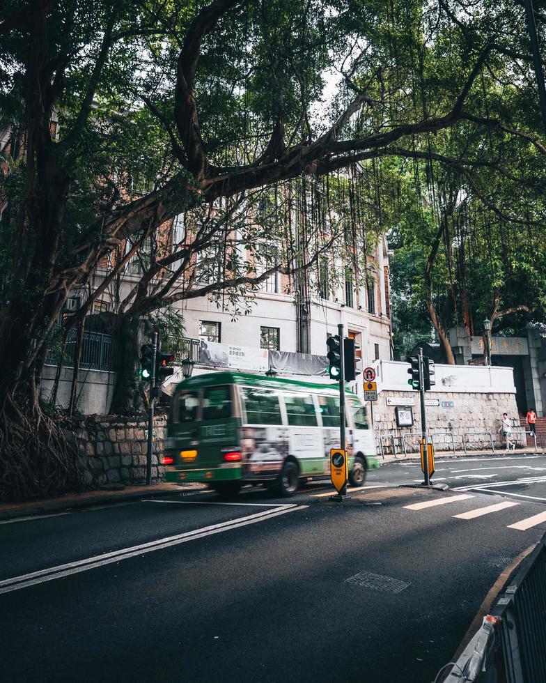 Hong Kong, China 2019- Public bus in the streets in Hong Kong photo