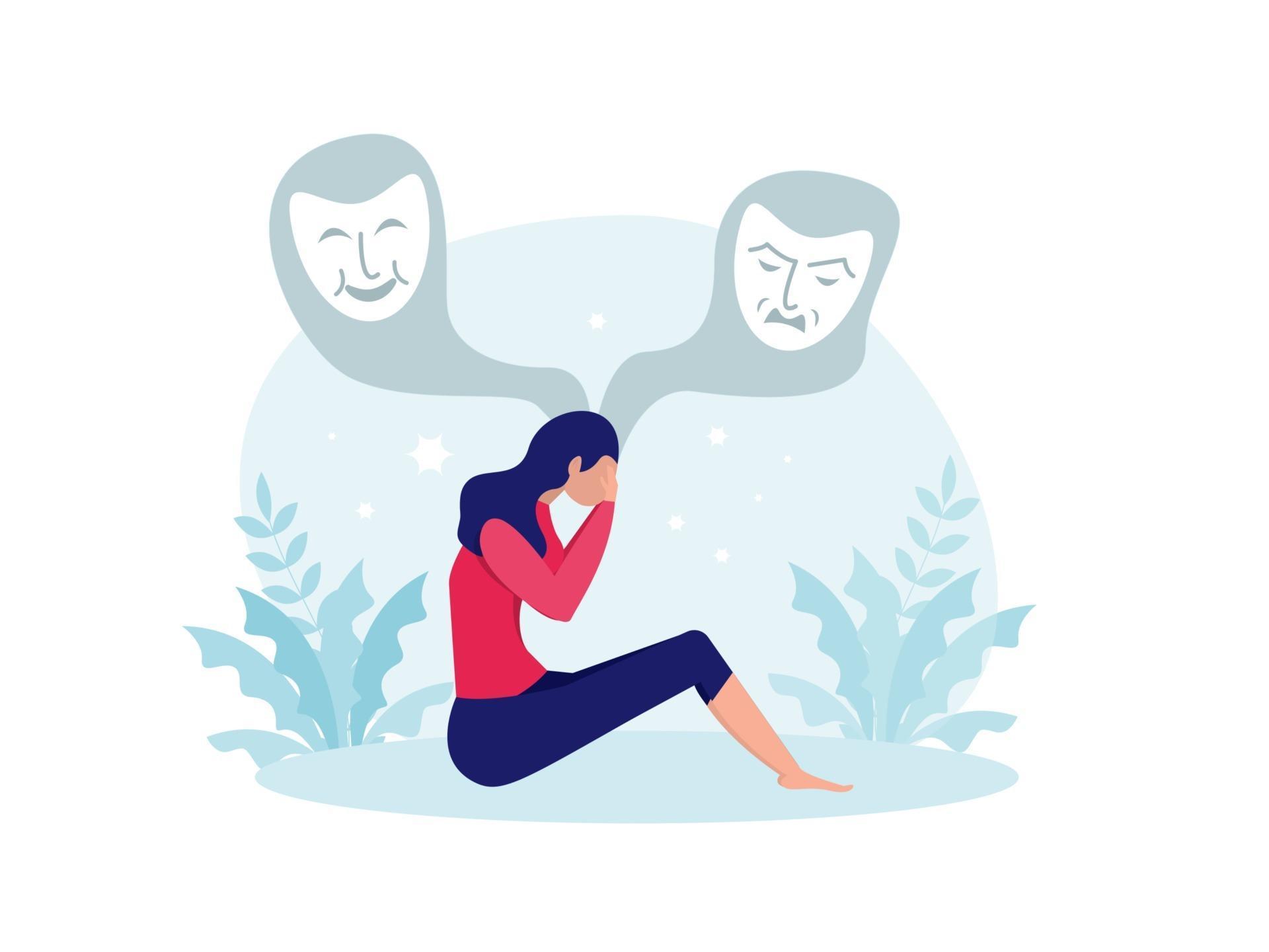 Bipolar disorder, Woman suffers from hormonal with a change in mood