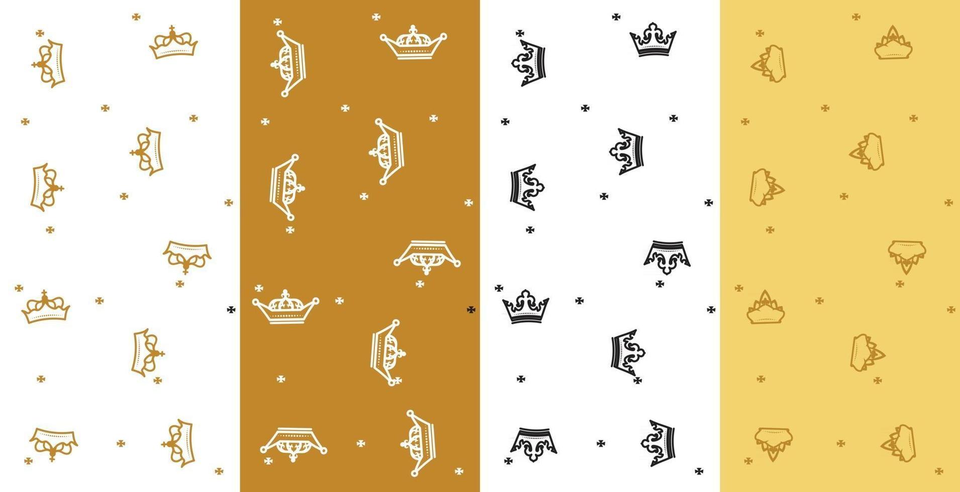 Crowns patterns set in golden design Vector