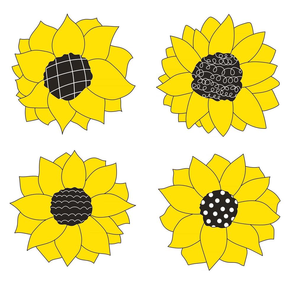 Doodles sunflowers isolated line set Hand drawn vector illustrations Sketch for a tattoo