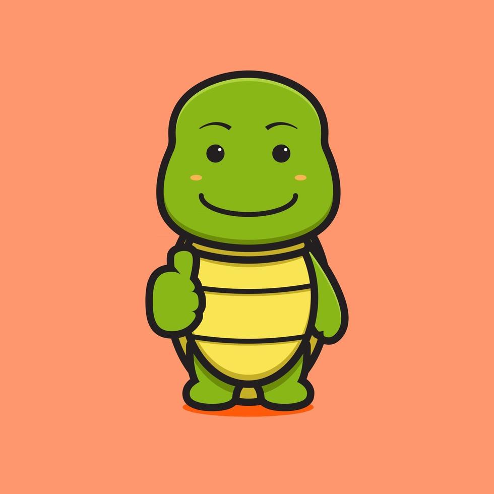 Cute turtle mascot character with good pose cartoon vector icon illustration