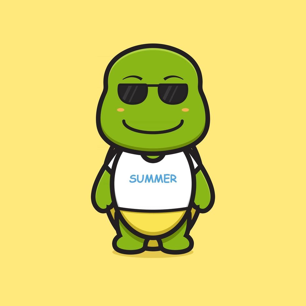 Cute turtle mascot character wear glasses and white t shirt cartoon vector icon illustration