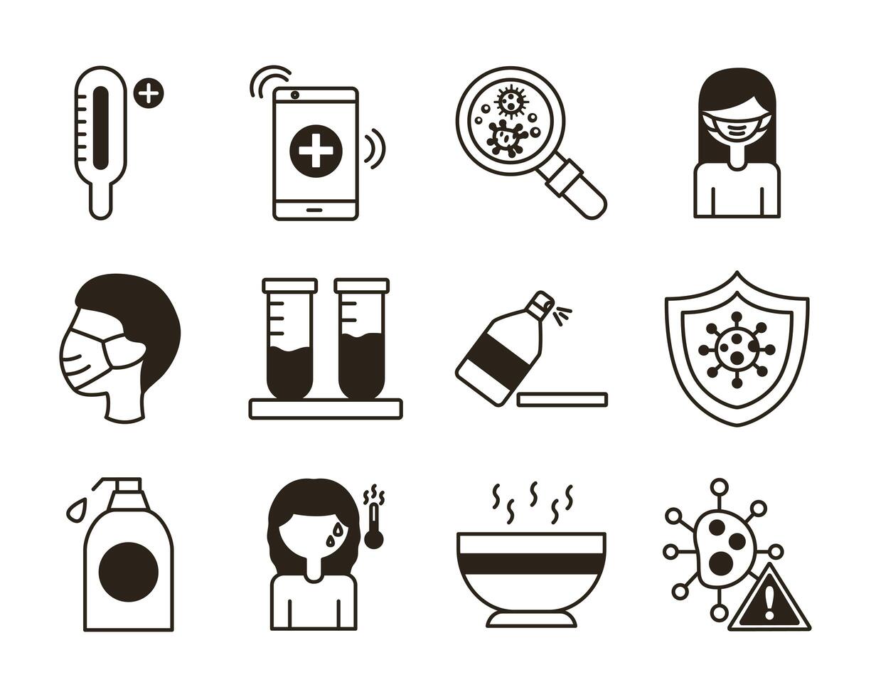 bundle of covid19 set icons vector