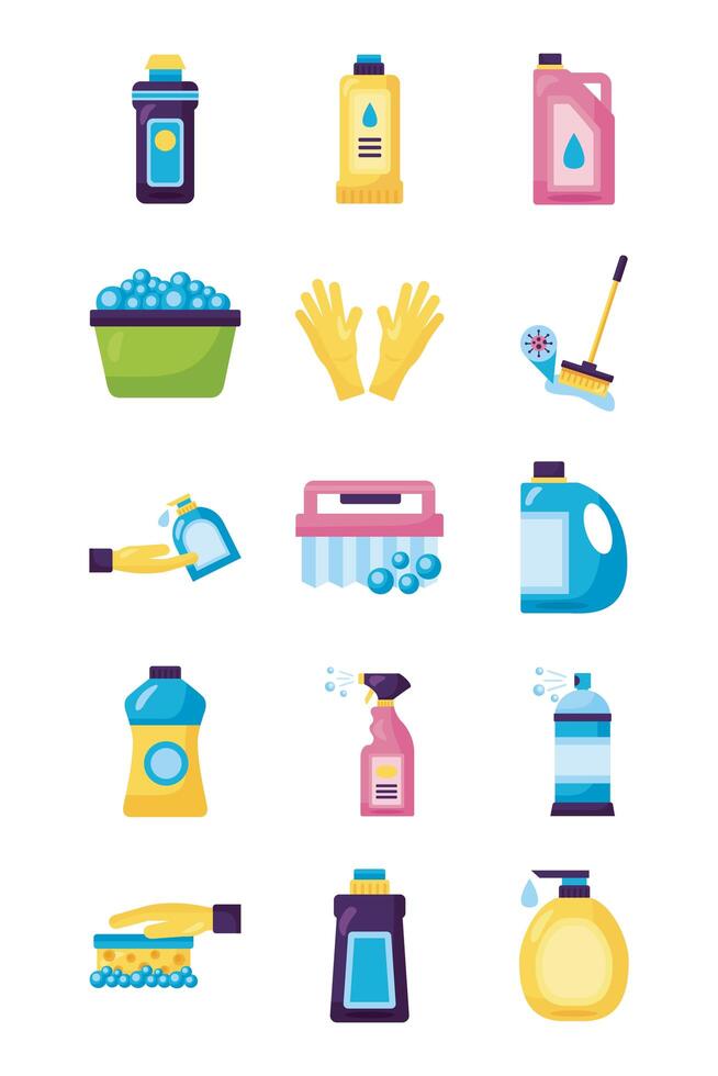 bundle of desinfectants set icons vector