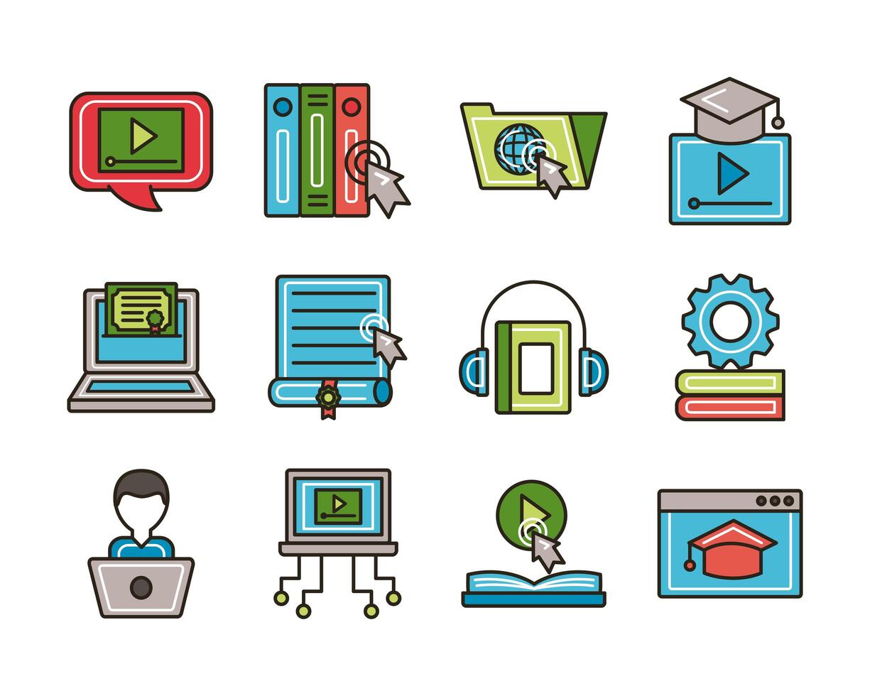 bundle of education online set icons vector