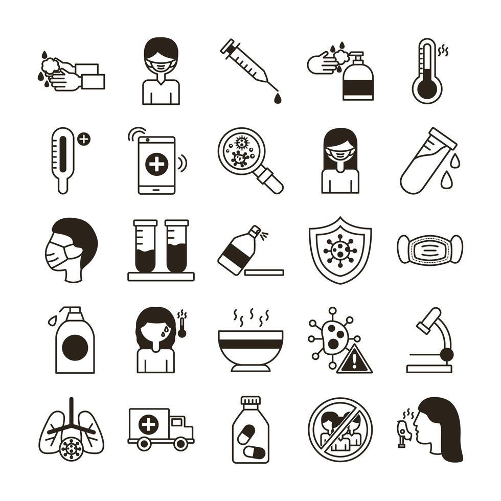 bundle of covid19 set icons vector